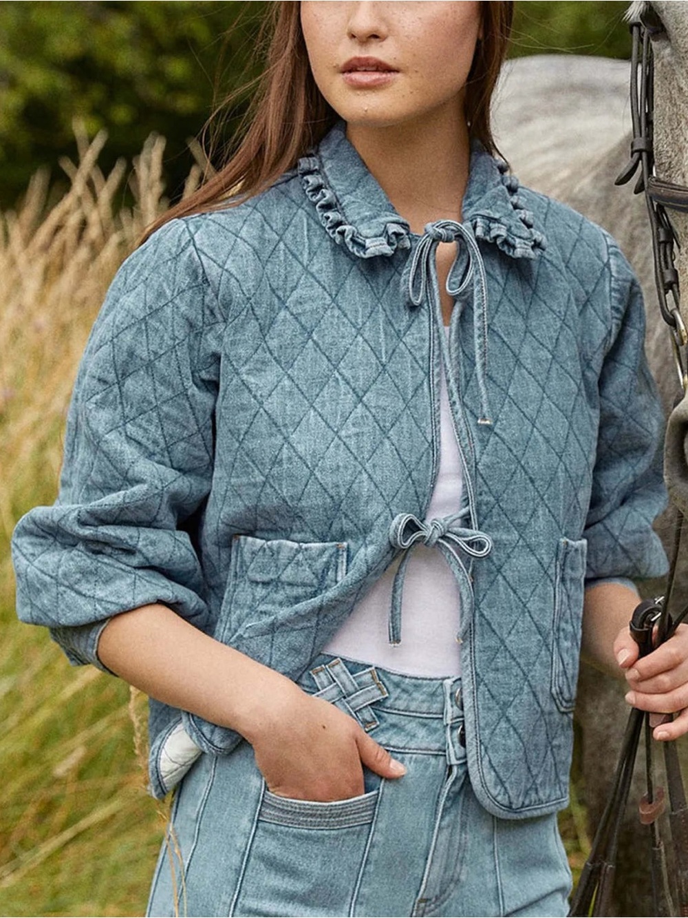 Seventy Mochi Heidi Quilted Jean Jacket Anthropologie Whimsical Cottagecore Sz L